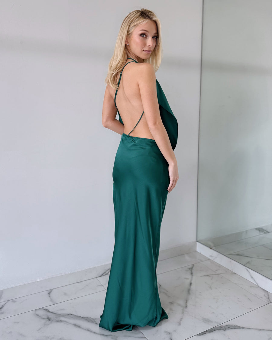 Green Open Back Gown Dress