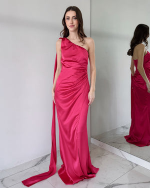 Fuchsia One Shoulder Gown Dress