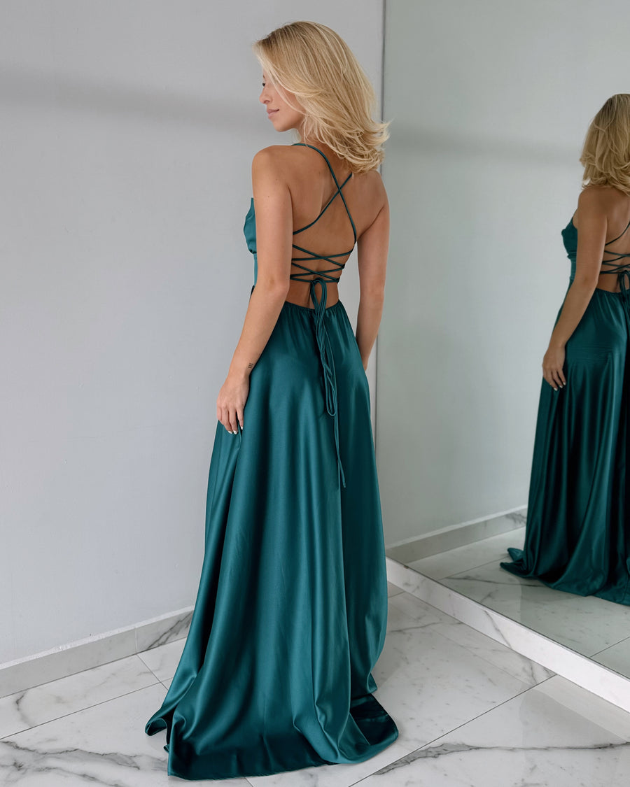 Green Emerald Open Back Gown Dress