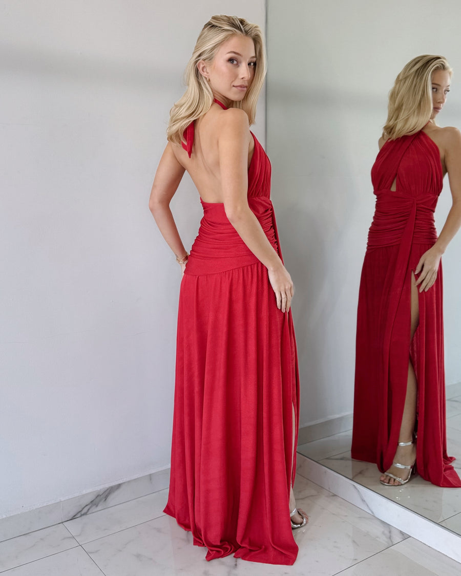 Red Open Detail Gown Dress