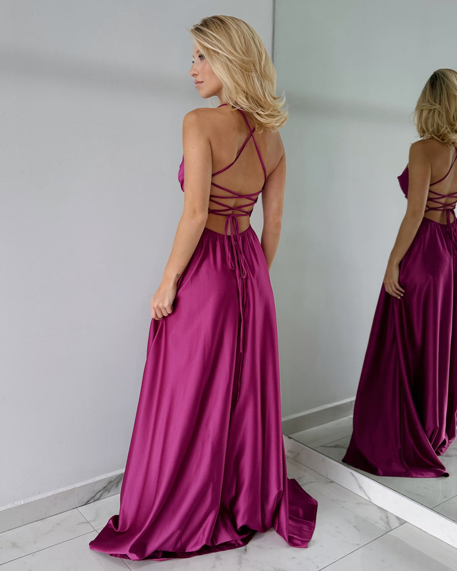 Magenta Open Back Gown Dress