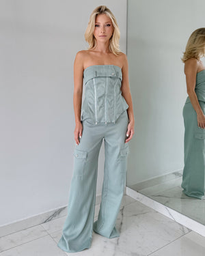 Sage Strapless Button Jumpsuit