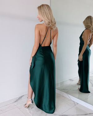 Green Halter Open Back Maxi Dress