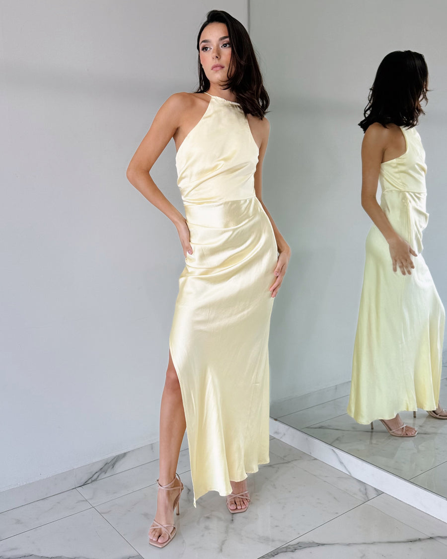 Yellow One Shoulder Gown Dress