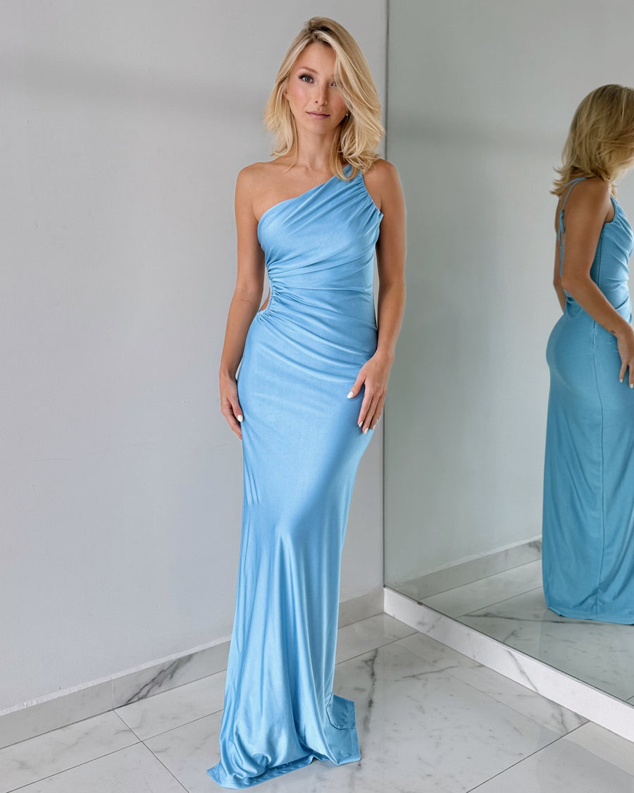 Baby Blue One Shoulder Gown Dress