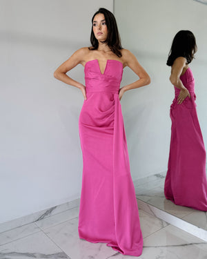 Fuchsia Strapless Open Gown Dress