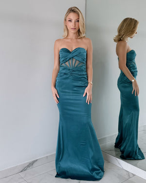 Turquoise Strapless Gown Dress