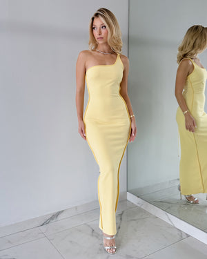 Yellow One Shoulder Midi Dress