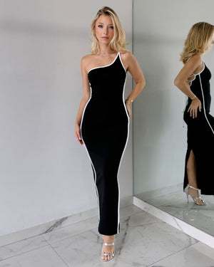 Black One Shoulder Midi Dress