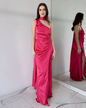 Fuchsia One Shoulder Gown Dress