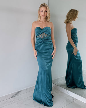 Turquoise Strapless Gown Dress