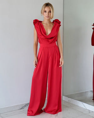 Red Flower Detail Jumpsuit