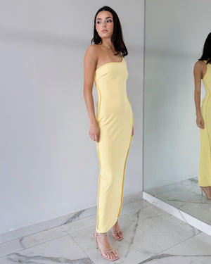 Yellow One Shoulder Midi Dress