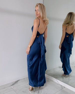 Blue Ruffle Open Leg Midi Dress