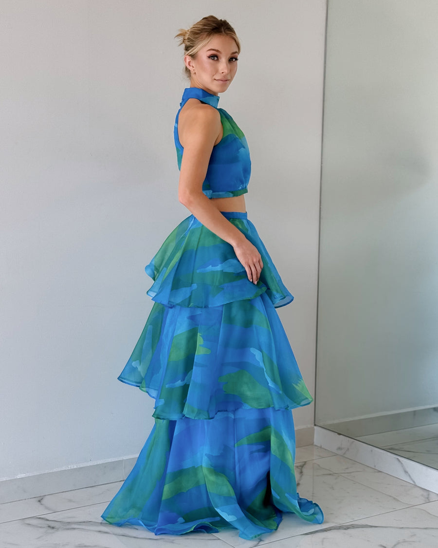 Blue Tie Dye Two Piece Gown Dress