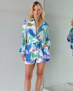 Blue Print Long Sleeve Romper