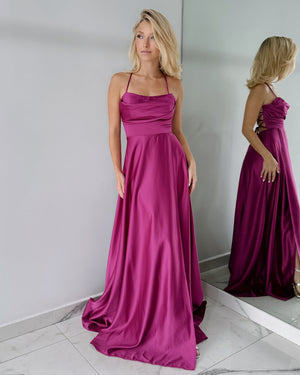 Magenta Open Back Gown Dress