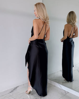 Black Halter Open Back Maxi Dress