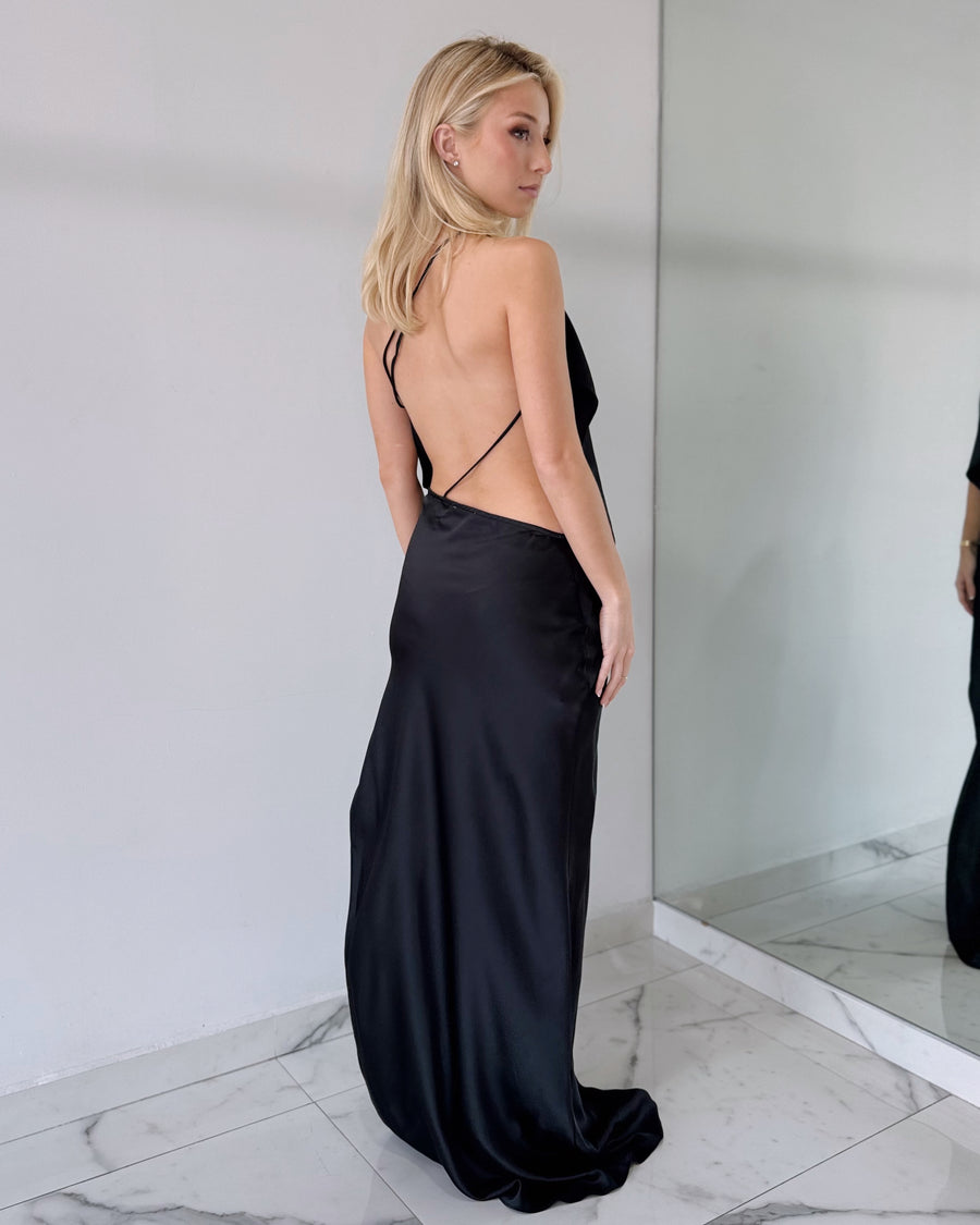 Black Open Back Gown Dress