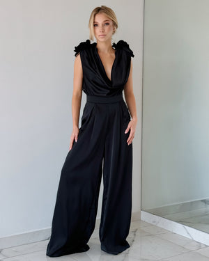 Black Flower Detail Jumpsuit