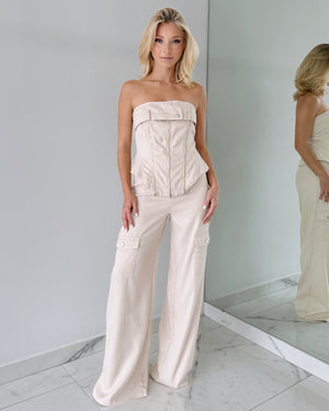 Nude Strapless Button Jumpsuit