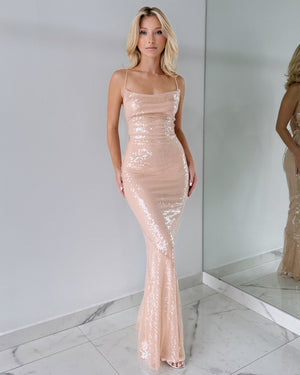 Light Pink Sequin Bodycon Gown Dress