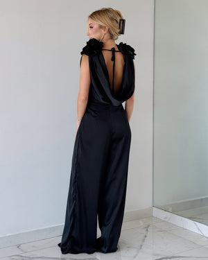 Black Flower Detail Jumpsuit