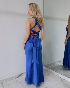 Blue Open Back Maxi Dress