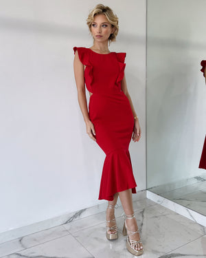 Red Ruffle Midi Dress