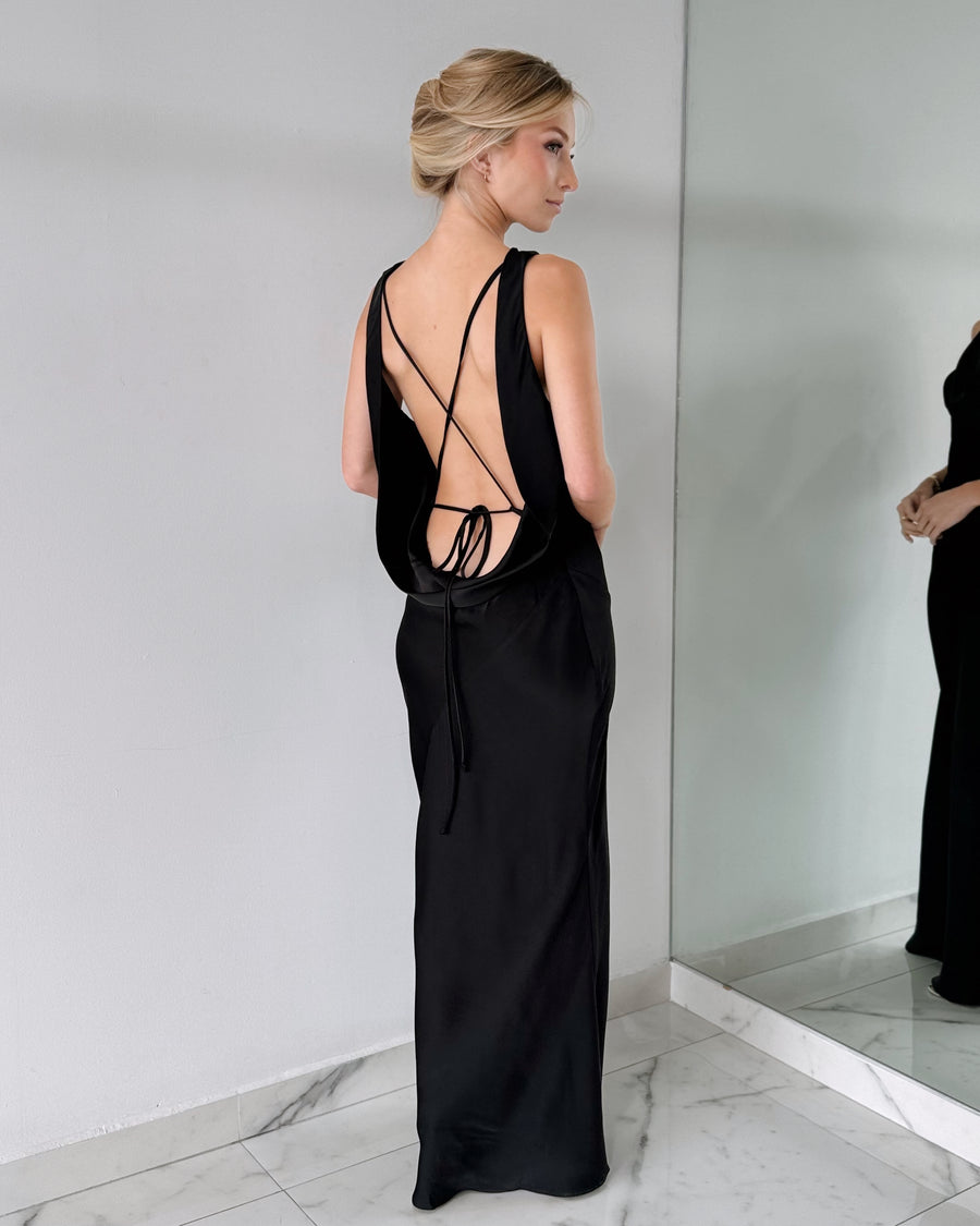 Black Open Back Gown Dress