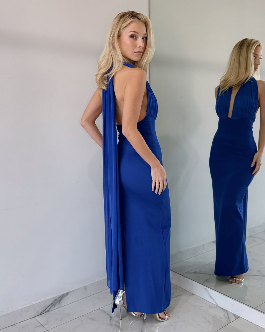 Royal Blue Cross Maxi Dress