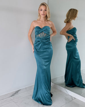 Turquoise Strapless Gown Dress