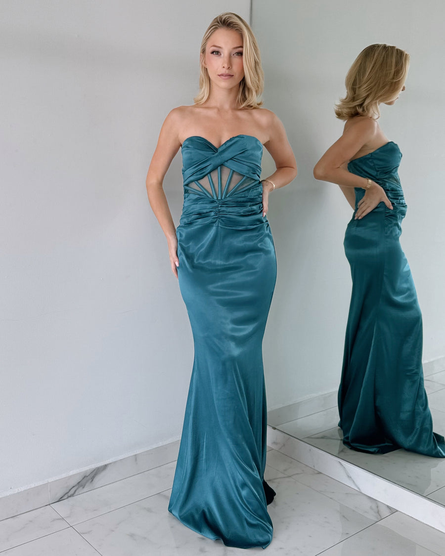 Turquoise Strapless Gown Dress