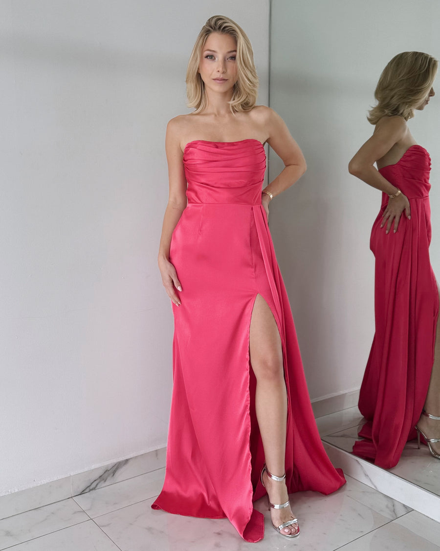 Fuchsia Strapless Open Leg Gown Dress