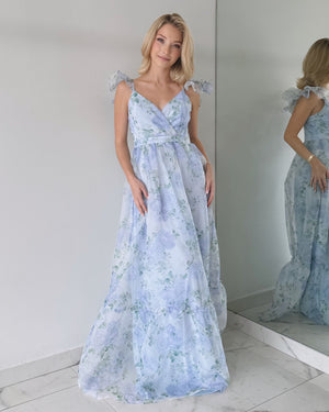 Baby Blue Floral Gown Dress