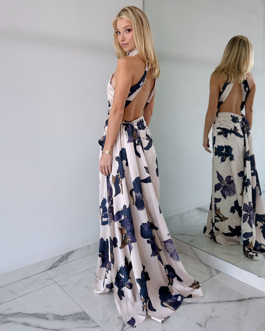 Taupe Print Gown Dress