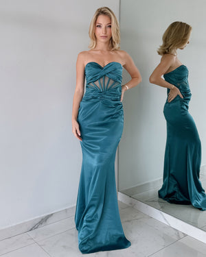 Turquoise Strapless Gown Dress