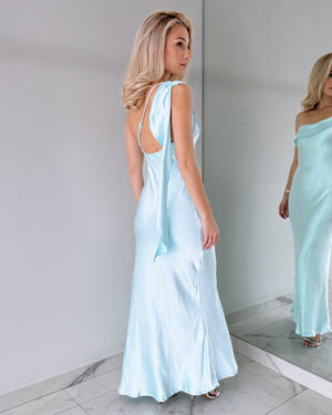 Baby Blue One Shoulder Ruffle Maxi Dress