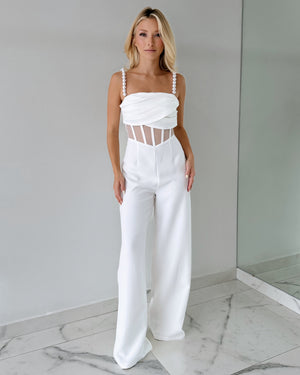 White Pearl Detail Jumpsuit