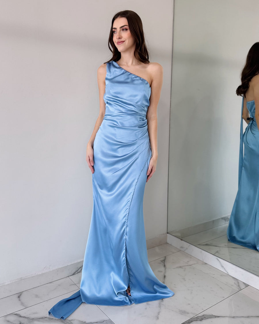 Baby Blue One Shoulder Gown Dress