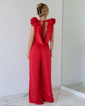 Red Flower Detail Jumpsuit