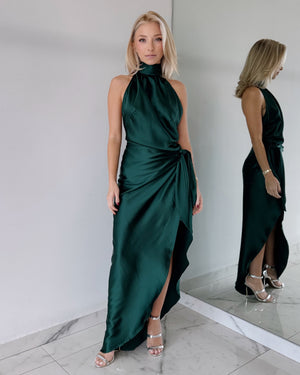 Green Halter Open Back Maxi Dress