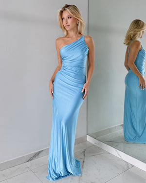 Baby Blue One Shoulder Gown Dress