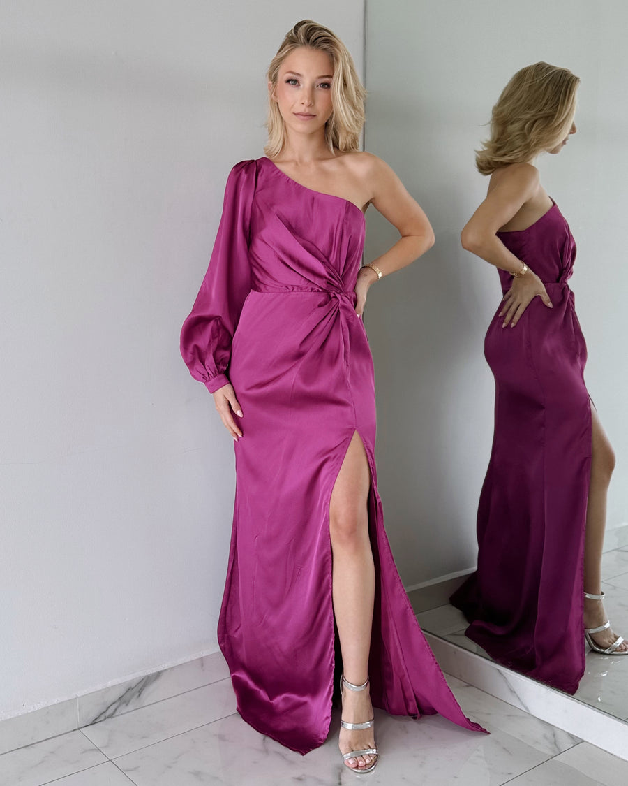 Magenta One Shoulder Gown Dress