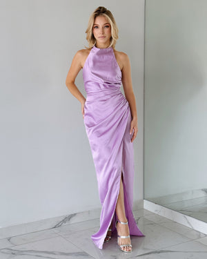 Lilac Halter Open Leg Gown Dress