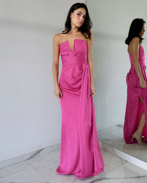 Fuchsia Strapless Open Gown Dress