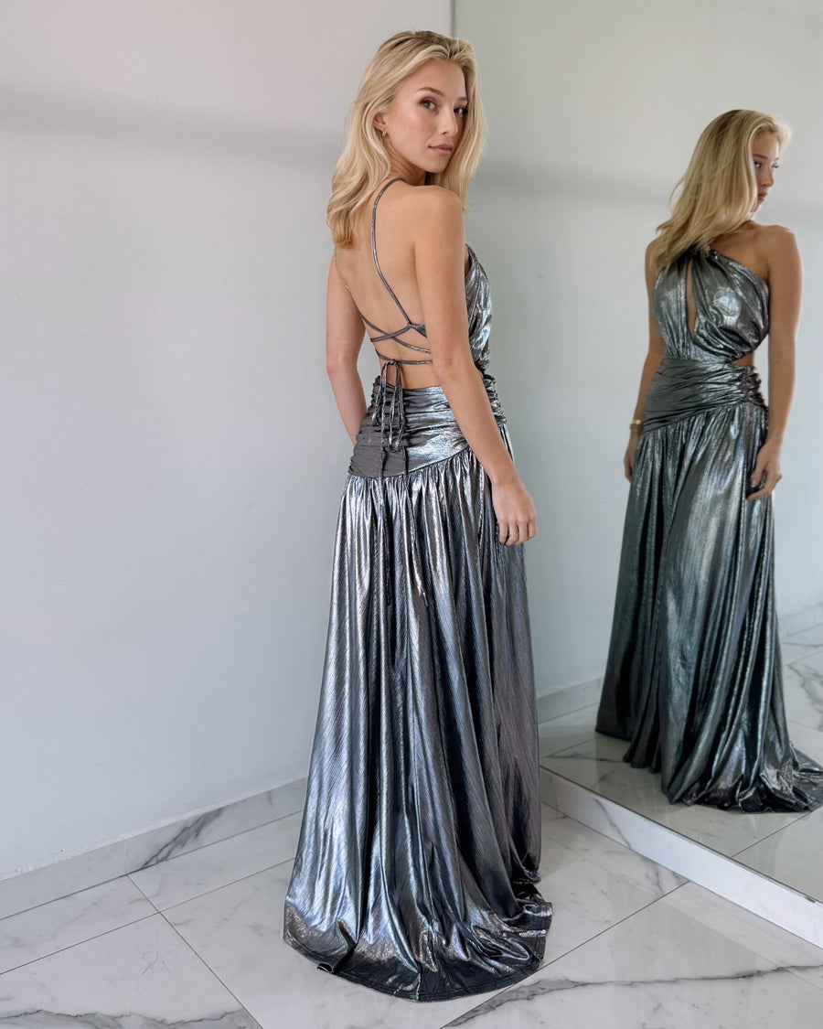 Silver Open Detail Gown Dress