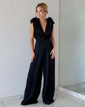 Black Flower Detail Jumpsuit