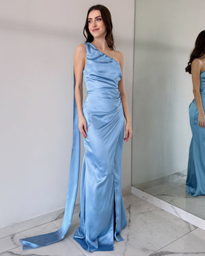 Baby Blue One Shoulder Gown Dress