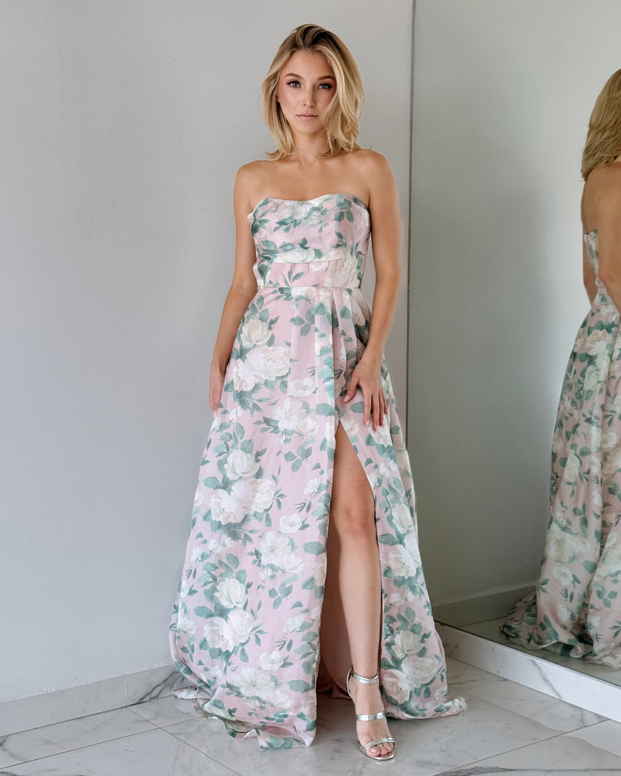 Floral Strapless Gown Dress